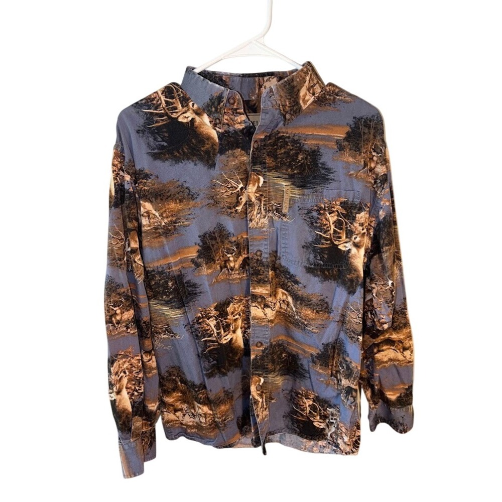 Magellan Sportswear Mens Medium Deer Wildlife Print Cotton Button Down Shirt